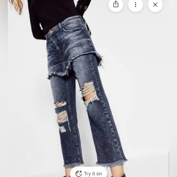 Zara Denim - Zara Trafaluc Jeans Shorts Women’s Size 2 Blue Washed Distressed Cropped Holes